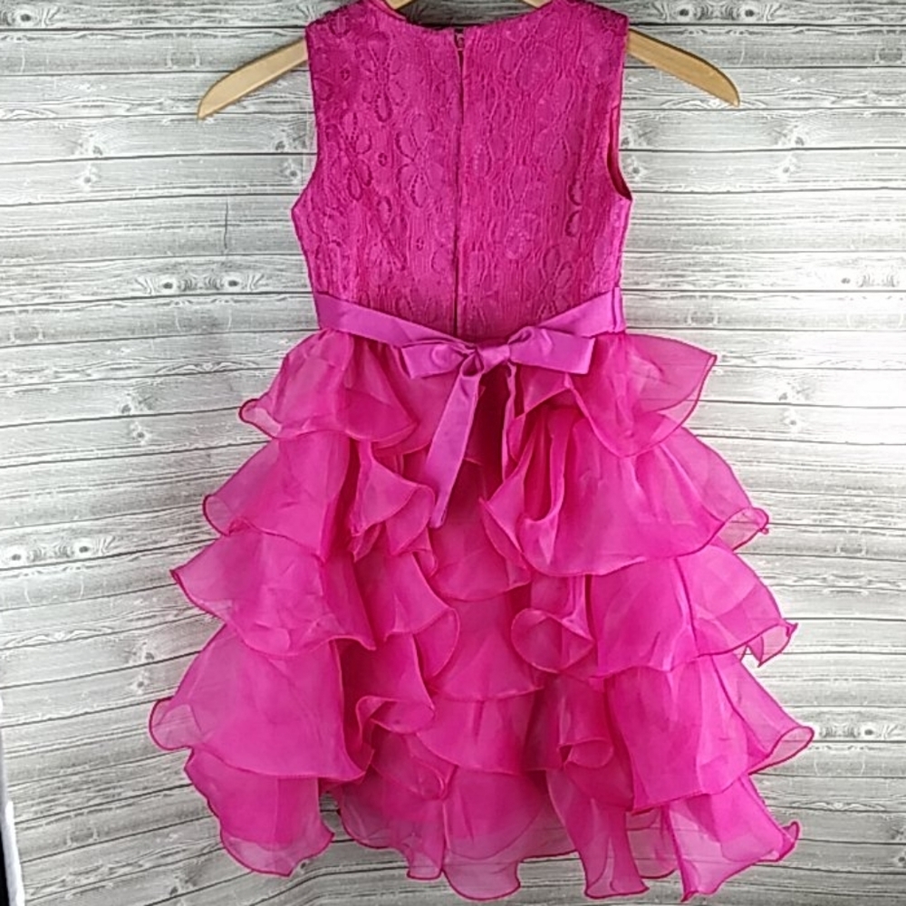 Tier Ruffled fuchsia gemstone gown dress - Picture 5 of 11